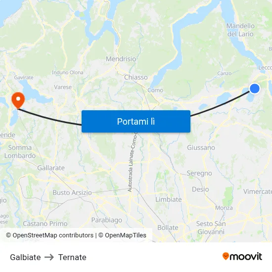 Galbiate to Ternate map