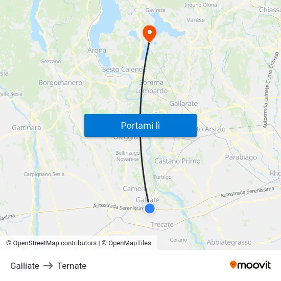 Galliate to Ternate map