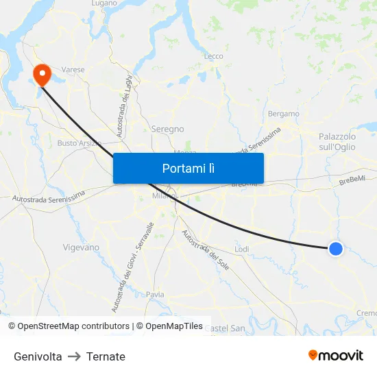 Genivolta to Ternate map