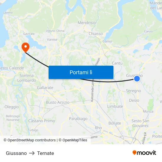 Giussano to Ternate map