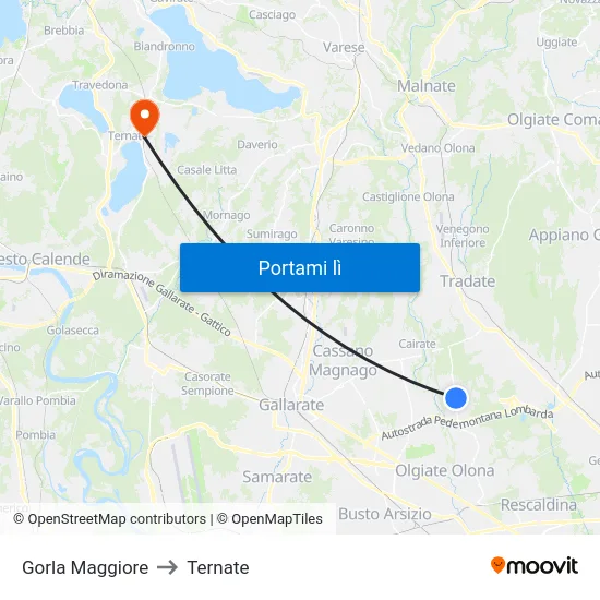 Gorla Maggiore to Ternate map