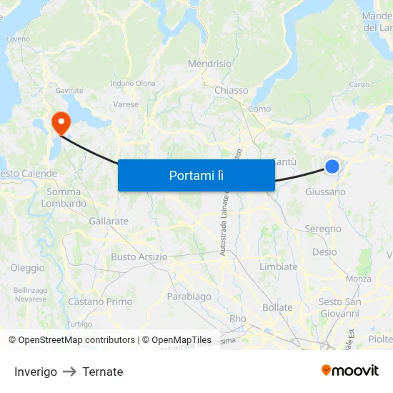 Inverigo to Ternate map