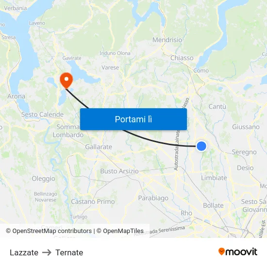 Lazzate to Ternate map