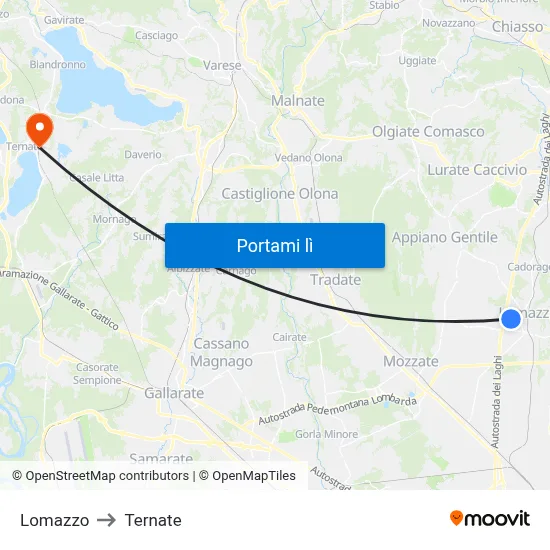 Lomazzo to Ternate map