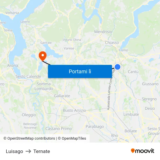 Luisago to Ternate map