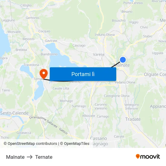 Malnate to Ternate map