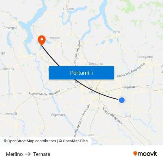 Merlino to Ternate map