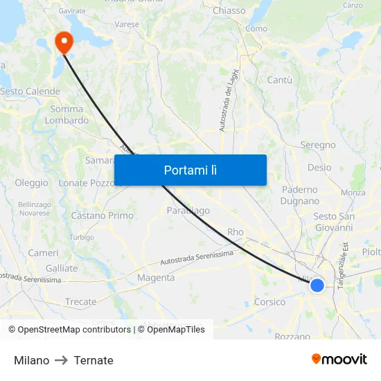 Milano to Ternate map
