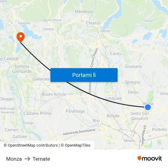 Monza to Ternate map