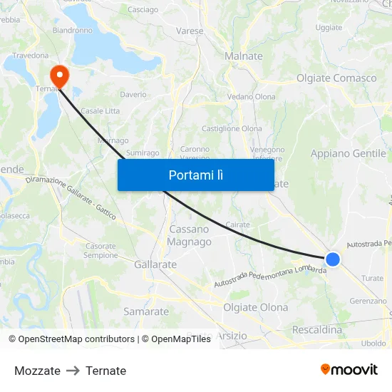 Mozzate to Ternate map