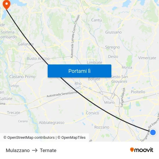 Mulazzano to Ternate map