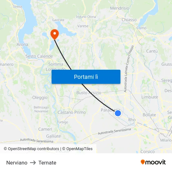 Nerviano to Ternate map