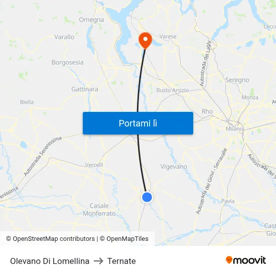 Olevano Di Lomellina to Ternate map