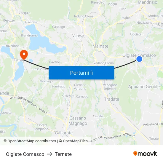 Olgiate Comasco to Ternate map