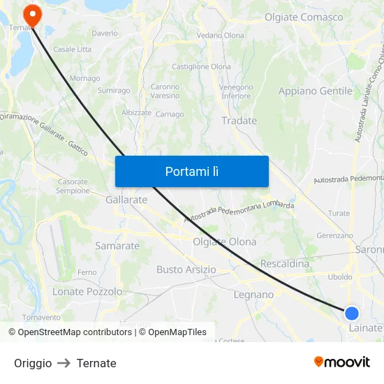 Origgio to Ternate map
