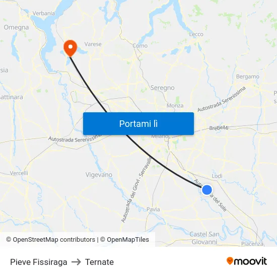 Pieve Fissiraga to Ternate map