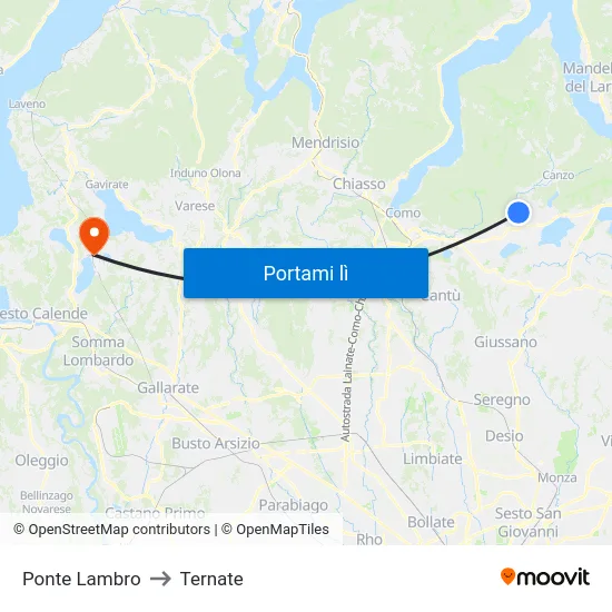 Ponte Lambro to Ternate map