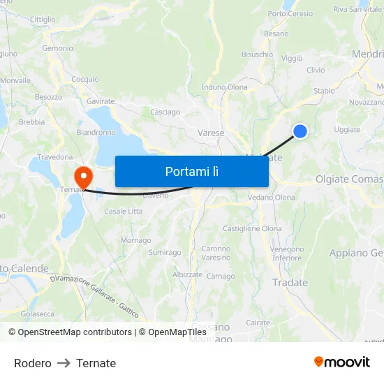 Rodero to Ternate map