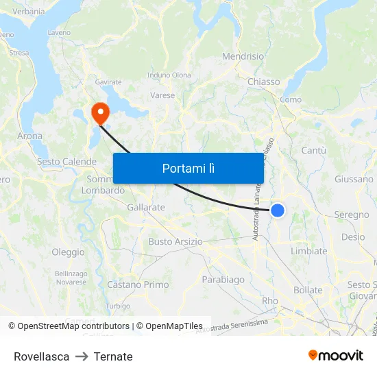 Rovellasca to Ternate map