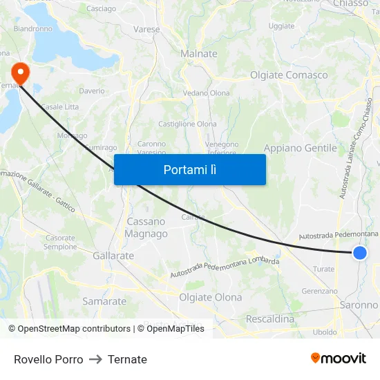 Rovello Porro to Ternate map
