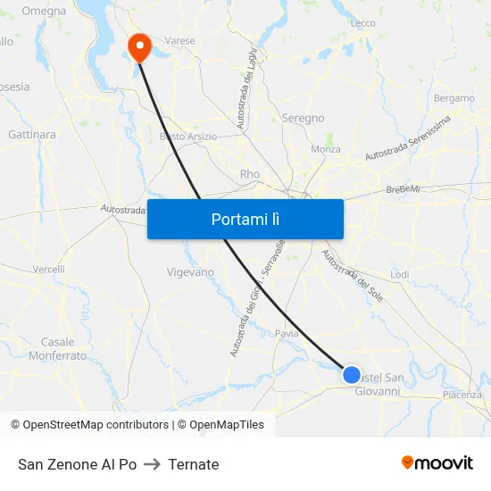 San Zenone Al Po to Ternate map