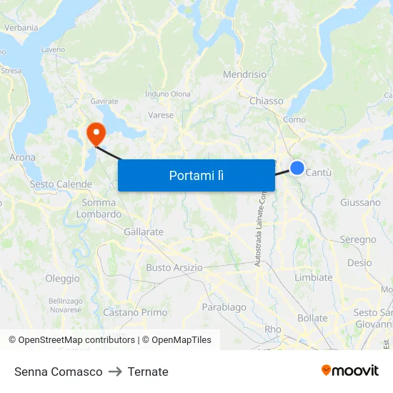 Senna Comasco to Ternate map
