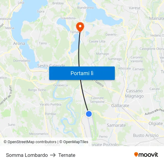 Somma Lombardo to Ternate map