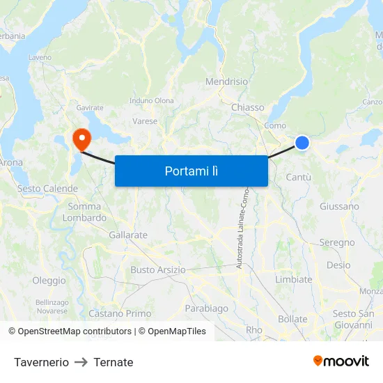 Tavernerio to Ternate map