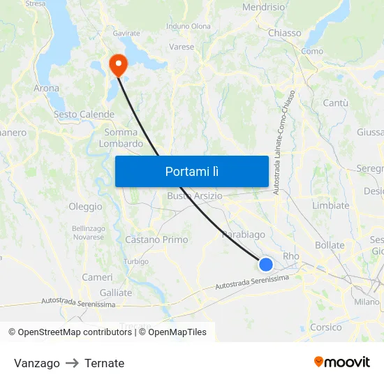 Vanzago to Ternate map
