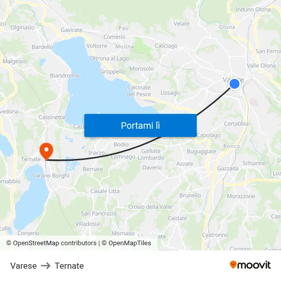 Varese to Ternate map