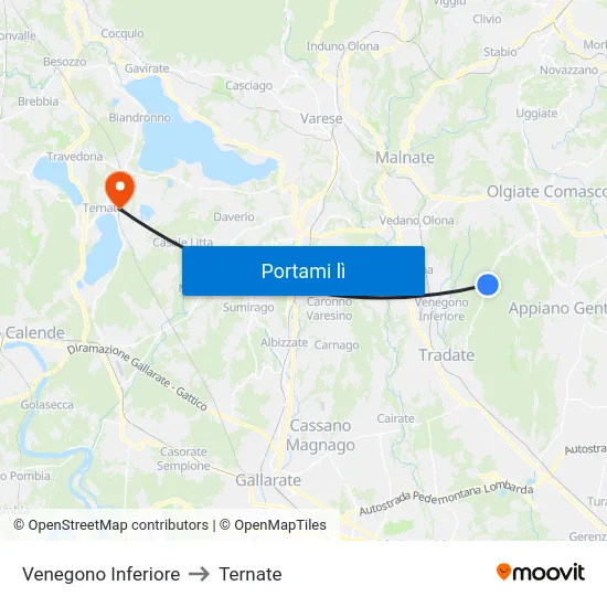 Venegono Inferiore to Ternate map