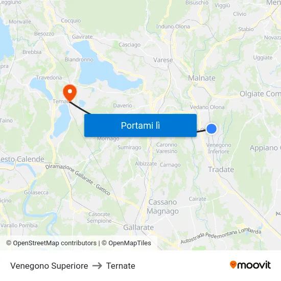 Venegono Superiore to Ternate map