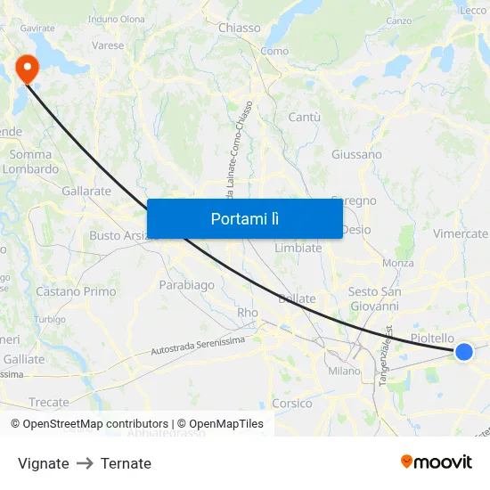 Vignate to Ternate map