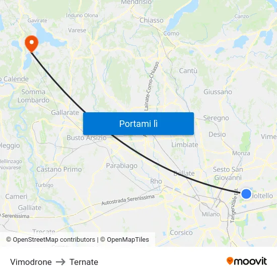 Vimodrone to Ternate map
