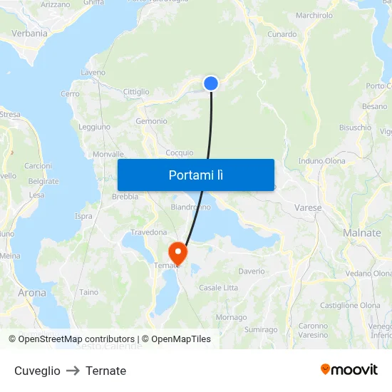 Cuveglio to Ternate map
