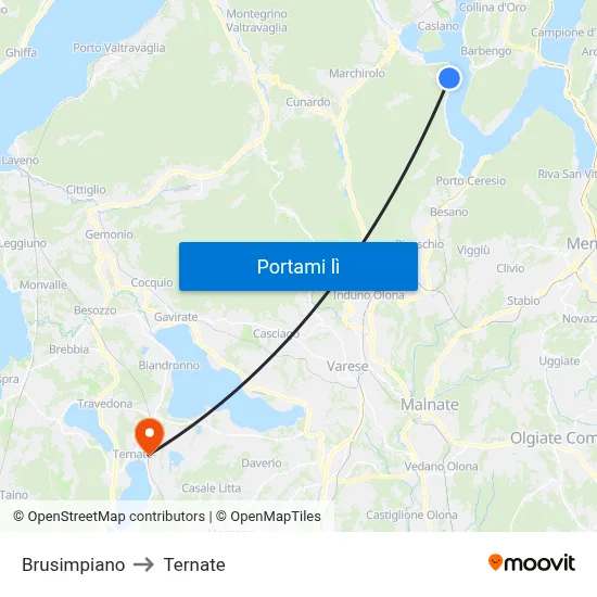 Brusimpiano to Ternate map