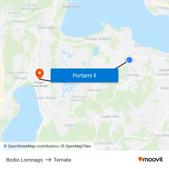 Bodio Lomnago to Ternate map