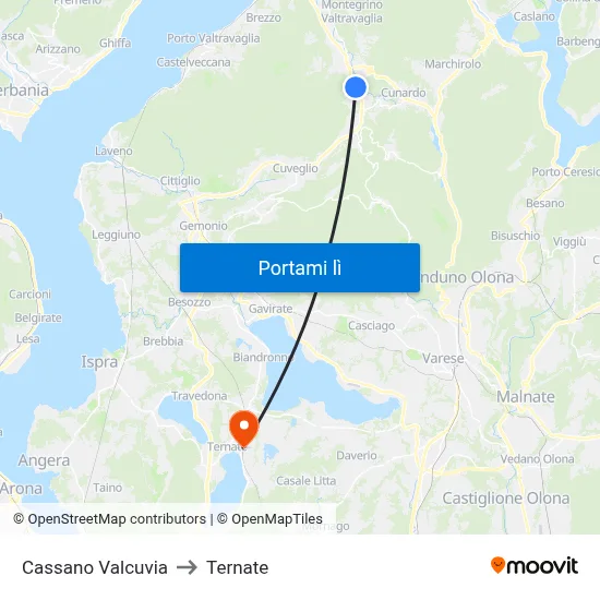 Cassano Valcuvia to Ternate map