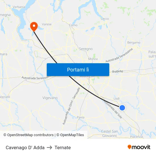 Cavenago D' Adda to Ternate map