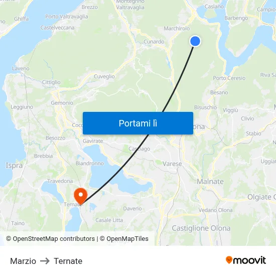 Marzio to Ternate map