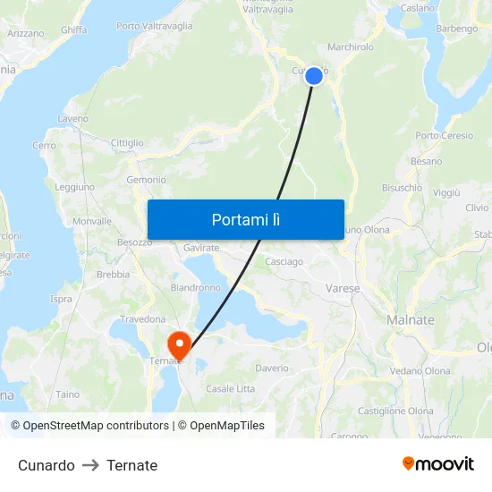 Cunardo to Ternate map