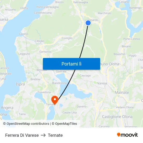 Ferrera Di Varese to Ternate map