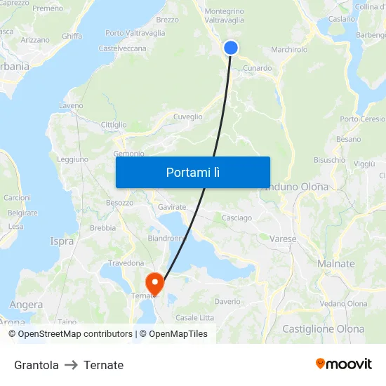 Grantola to Ternate map