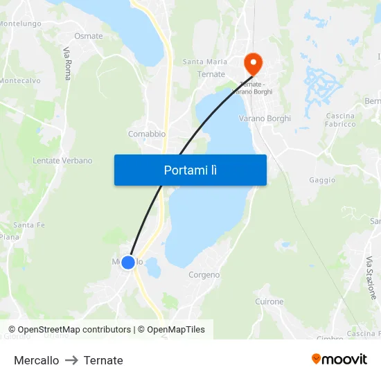 Mercallo to Ternate map