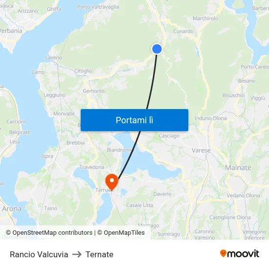 Rancio Valcuvia to Ternate map