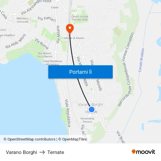 Varano Borghi to Ternate map