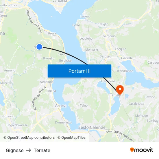 Gignese to Ternate map