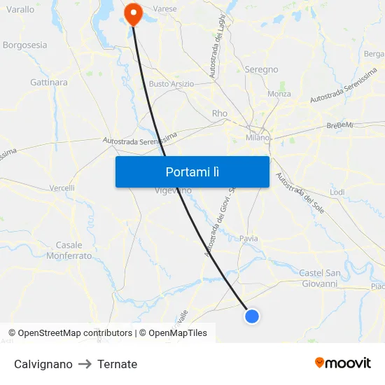 Calvignano to Ternate map