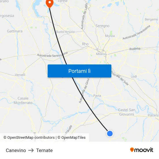 Canevino to Ternate map