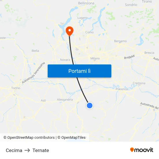 Cecima to Ternate map